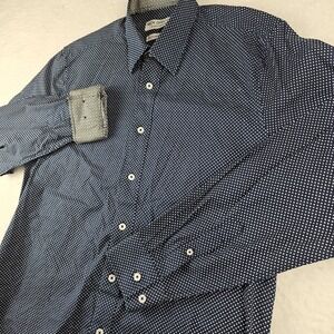 Nick Graham Everywhere Mens Dress Shirt Stretch Modern Fit Navy Dot Print M 15.5